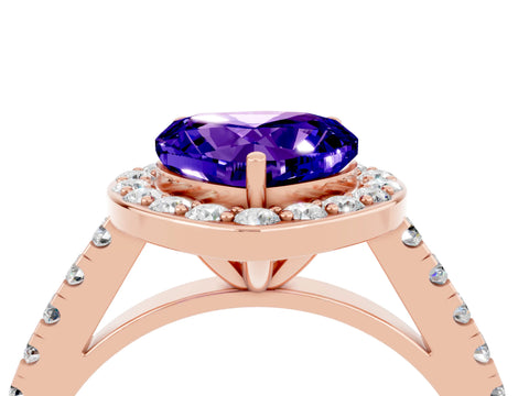 Rose gold Heart Cut Halo Diamond Ring with Pavé Band and Three-Prong Setting_4