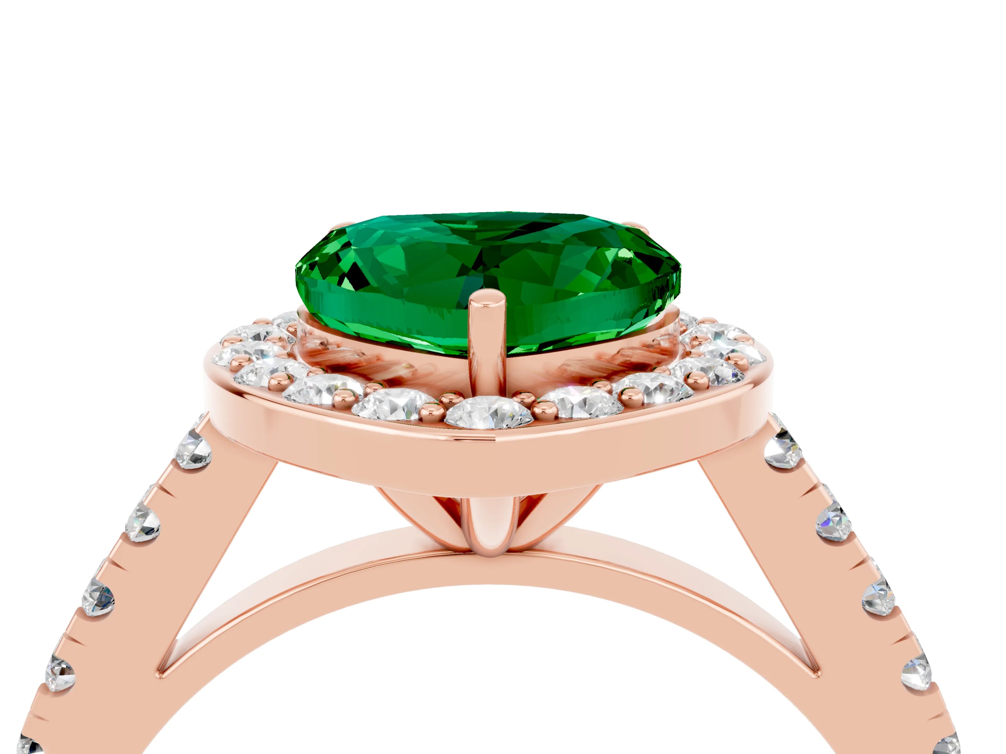 Rose gold Heart Cut Halo Diamond Ring with Pavé Band and Three-Prong Setting_4
