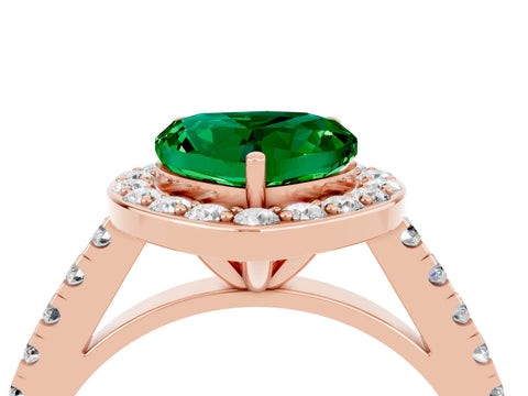 Rose gold Heart Cut Halo Diamond Ring with Pavé Band and Three-Prong Setting_4