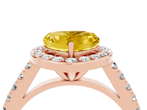 Rose gold Heart Cut Halo Diamond Ring with Pavé Band and Three-Prong Setting_4