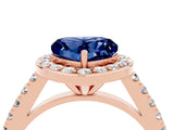 Rose gold Heart Cut Halo Diamond Ring with Pavé Band and Three-Prong Setting_4