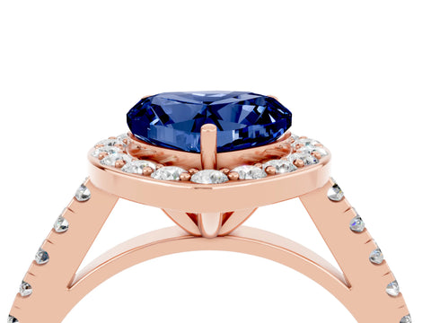 Rose gold Heart Cut Halo Diamond Ring with Pavé Band and Three-Prong Setting_4