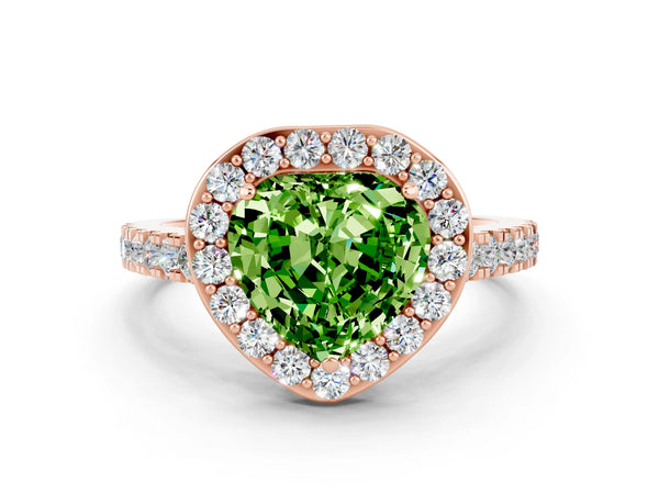 Rose gold Heart Cut Halo Diamond Ring with Pavé Band and Three-Prong Setting