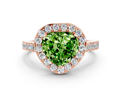 Rose gold Heart Cut Halo Diamond Ring with Pavé Band and Three-Prong Setting