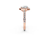 Rose gold Heart Cut Halo Diamond Ring with Pavé Band and Three-Prong Setting_5