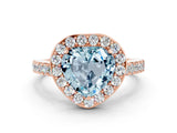 Rose gold Heart Cut Halo Diamond Ring with Pavé Band and Three-Prong Setting