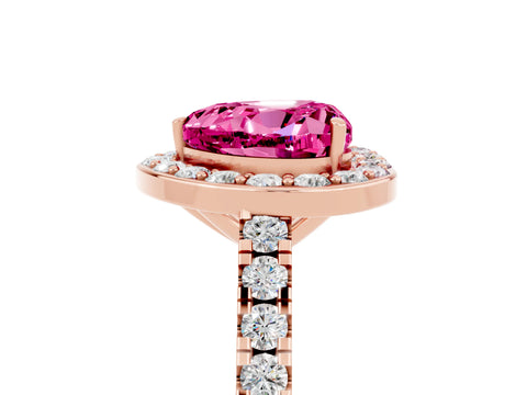 Rose gold Heart Cut Halo Diamond Ring with Pavé Band and Three-Prong Setting_5