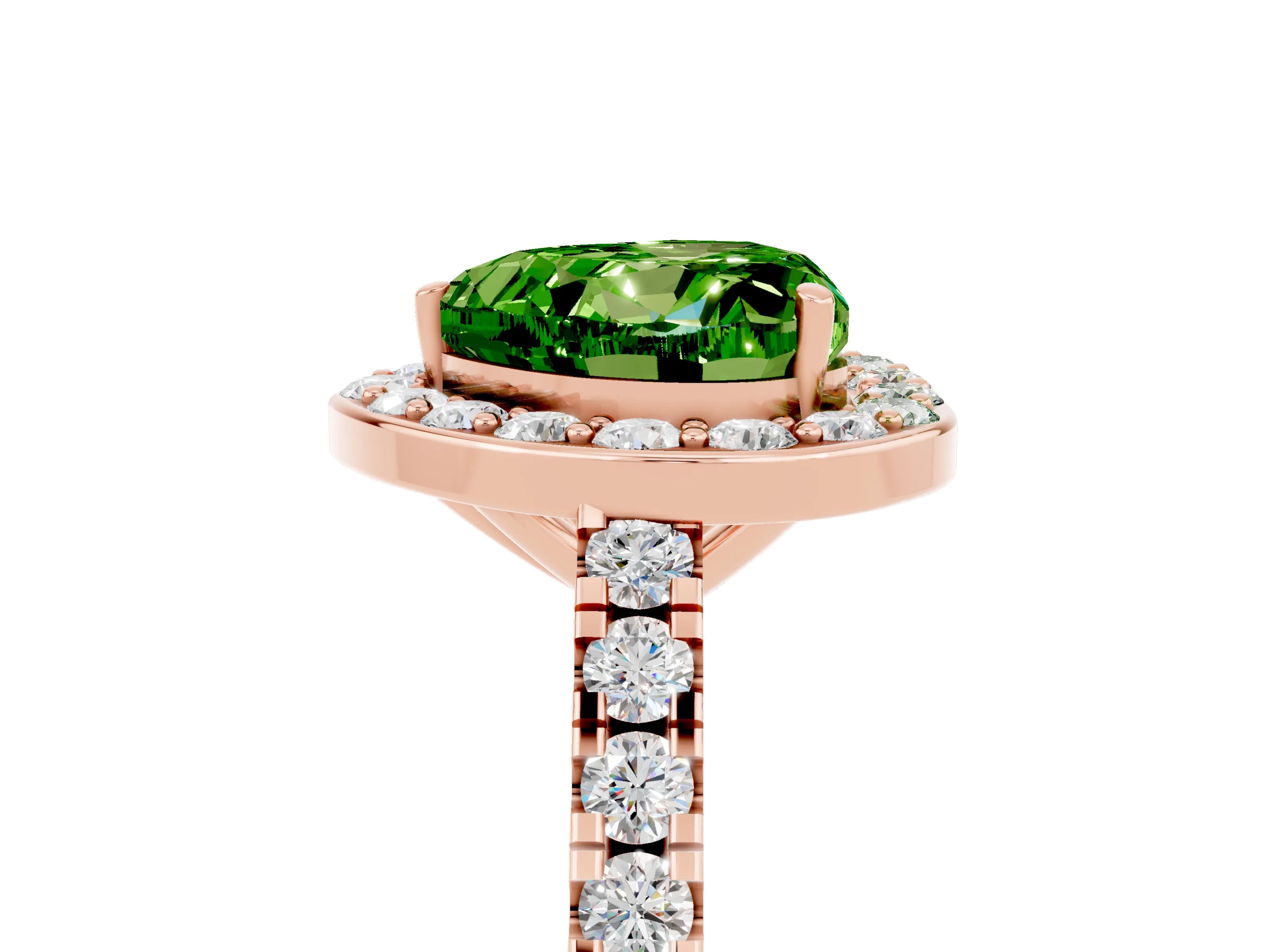 Rose gold Heart Cut Halo Diamond Ring with Pavé Band and Three-Prong Setting_5