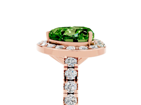 Rose gold Heart Cut Halo Diamond Ring with Pavé Band and Three-Prong Setting_5