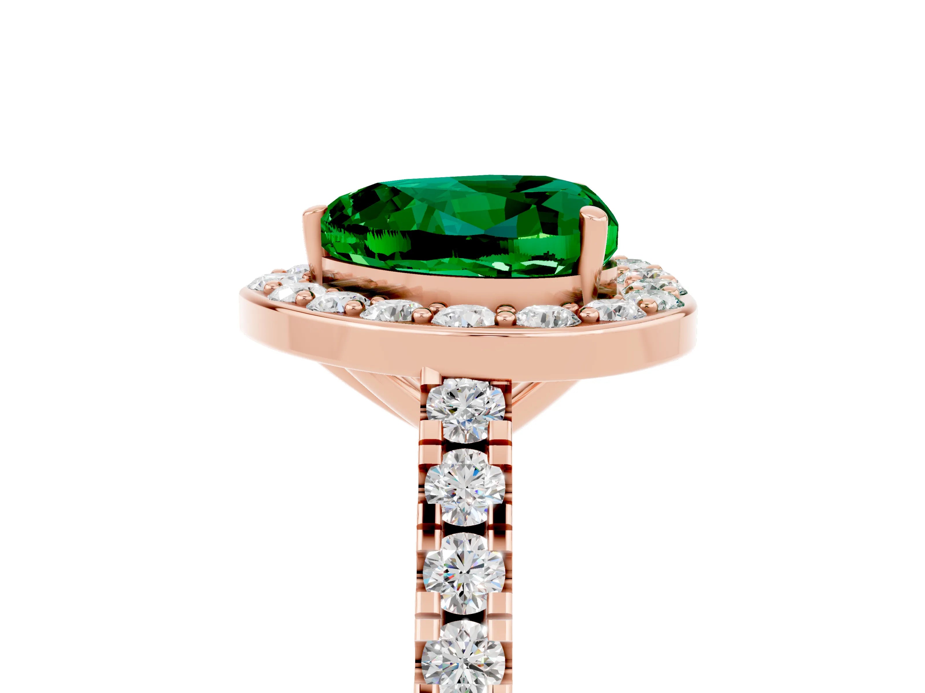 Rose gold Heart Cut Halo Diamond Ring with Pavé Band and Three-Prong Setting_5