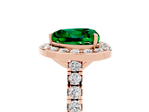 Rose gold Heart Cut Halo Diamond Ring with Pavé Band and Three-Prong Setting_5