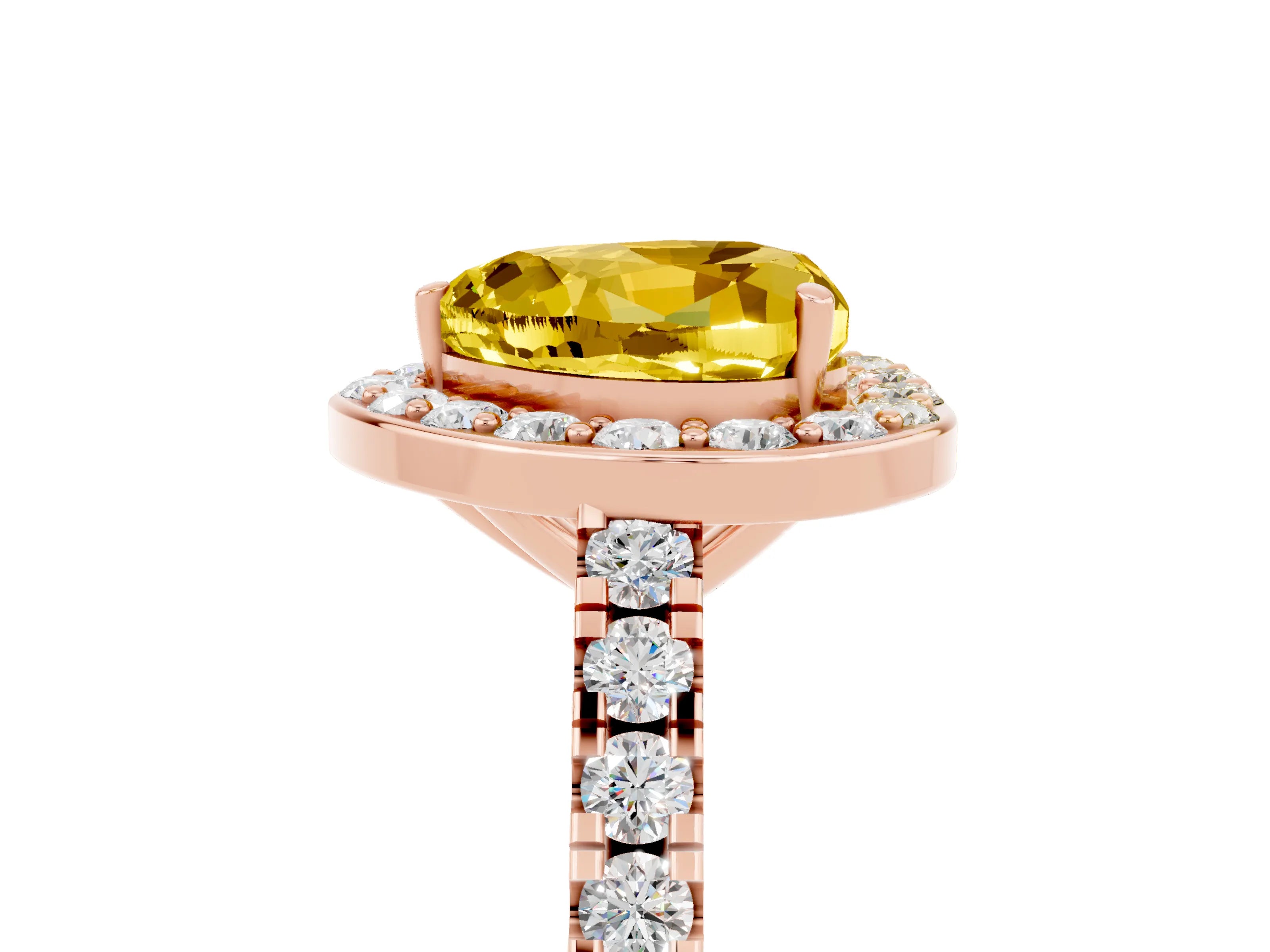 Rose gold Heart Cut Halo Diamond Ring with Pavé Band and Three-Prong Setting_5