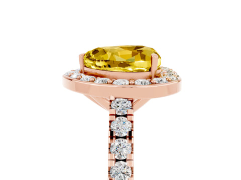 Rose gold Heart Cut Halo Diamond Ring with Pavé Band and Three-Prong Setting_5