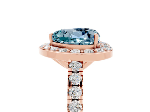 Rose gold Heart Cut Halo Diamond Ring with Pavé Band and Three-Prong Setting_5