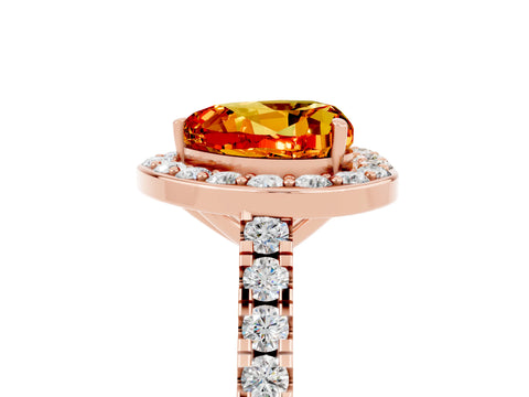 Rose gold Heart Cut Halo Diamond Ring with Pavé Band and Three-Prong Setting_5