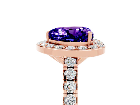 Rose gold Heart Cut Halo Diamond Ring with Pavé Band and Three-Prong Setting_5