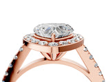 Rose gold Heart Cut Halo Diamond Ring with Pavé Band and Three-Prong Setting_7