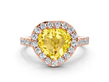 Rose gold Heart Cut Halo Diamond Ring with Pavé Band and Three-Prong Setting