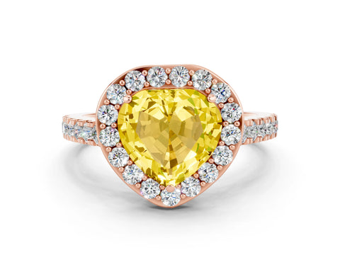 Rose gold Heart Cut Halo Diamond Ring with Pavé Band and Three-Prong Setting