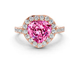 Rose gold Heart Cut Halo Diamond Ring with Pavé Band and Three-Prong Setting