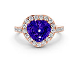 Rose gold Heart Cut Halo Diamond Ring with Pavé Band and Three-Prong Setting
