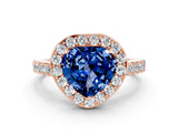 Rose gold Heart Cut Halo Diamond Ring with Pavé Band and Three-Prong Setting