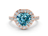 Rose gold Heart Cut Halo Diamond Ring with Pavé Band and Three-Prong Setting