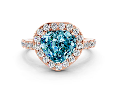 Rose gold Heart Cut Halo Diamond Ring with Pavé Band and Three-Prong Setting