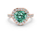 Rose gold Heart Cut Halo Diamond Ring with Pavé Band and Three-Prong Setting