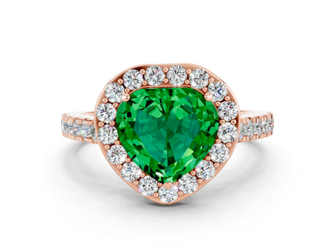 Rose gold Heart Cut Halo Diamond Ring with Pavé Band and Three-Prong Setting