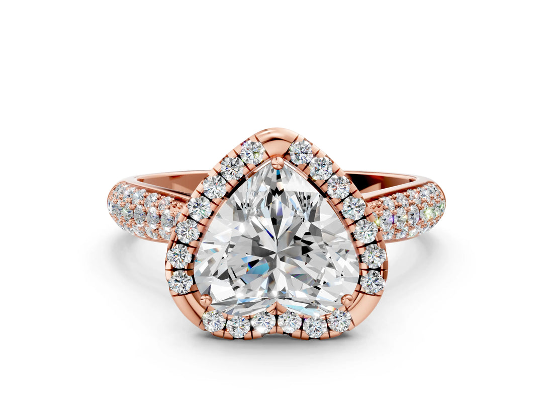Rose gold Heart Cut Halo Diamond Ring with Pavé Band_15