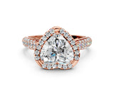 Rose gold Heart Cut Halo Diamond Ring with Pavé Band_15