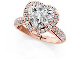 Rose gold Heart Cut Halo Diamond Ring with Pavé Band_16
