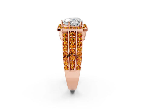 Rose gold Heart Cut Halo Diamond Ring with Round with Citrine side stone Split Shank and Prong Setting_2