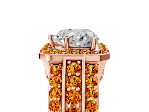 Rose gold Heart Cut Halo Diamond Ring with Round with Citrine side stone Split Shank and Prong Setting_5