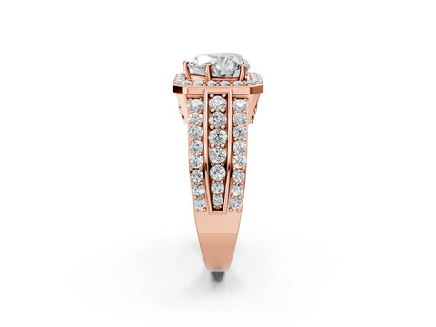 Rose gold Heart Cut Halo Diamond Ring with Round with Moissanite side stone Split Shank and Prong Setting_2