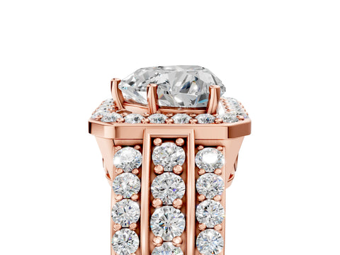 Rose gold Heart Cut Halo Diamond Ring with Round with Moissanite side stone Split Shank and Prong Setting_5