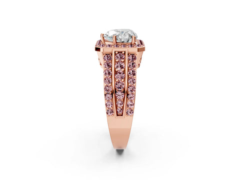 Rose gold Heart Cut Halo Diamond Ring with Round with Morganite side stone Split Shank and Prong Setting_2