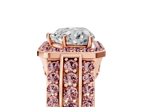 Rose gold Heart Cut Halo Diamond Ring with Round with Morganite side stone Split Shank and Prong Setting_5