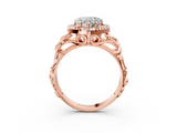 Rose gold Heart Cut Halo Diamond Ring with Scrollwork Band and Four-Prong Setting_59
