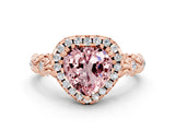 Rose gold Heart Cut Halo Diamond Solitaire with Filigree Band and Four-Prong Setting