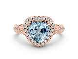 Rose gold Heart Cut Halo Diamond Solitaire with Filigree Band and Four-Prong Setting