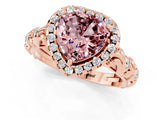 Rose gold Heart Cut Halo Diamond Solitaire with Filigree Band and Four-Prong Setting_1