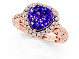 Rose gold Heart Cut Halo Diamond Solitaire with Filigree Band and Four-Prong Setting_1