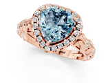Rose gold Heart Cut Halo Diamond Solitaire with Filigree Band and Four-Prong Setting_1