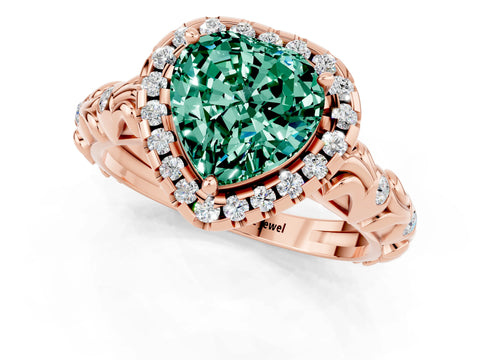 Rose gold Heart Cut Halo Diamond Solitaire with Filigree Band and Four-Prong Setting_1