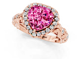 Rose gold Heart Cut Halo Diamond Solitaire with Filigree Band and Four-Prong Setting_1