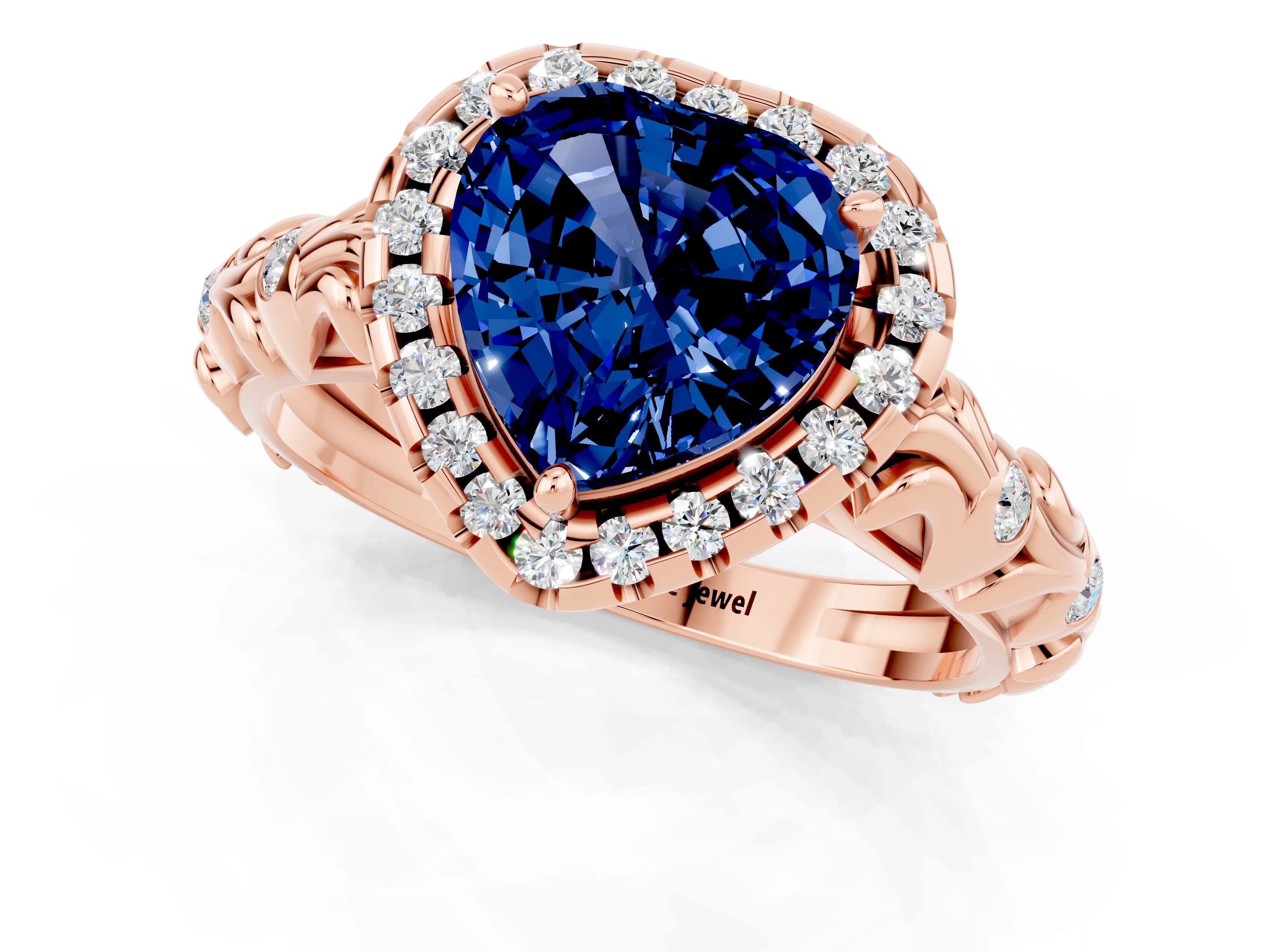 Rose gold Heart Cut Halo Diamond Solitaire with Filigree Band and Four-Prong Setting_1