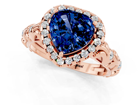 Rose gold Heart Cut Halo Diamond Solitaire with Filigree Band and Four-Prong Setting_1