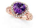Rose gold Heart Cut Halo Diamond Solitaire with Filigree Band and Four-Prong Setting_1